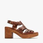Sandales à talon en cuir stylisé à talon léger effet bois - Marila