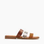 Mules plates à trois brides en cuir lisse, fantaisie et suédé - Marila
