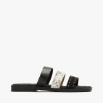 Mules plates à trois brides en cuir lisse, fantaisie et suédé - Marila