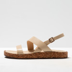 Sandales plates en cuir et semelle recyclée - Beige - Neosens