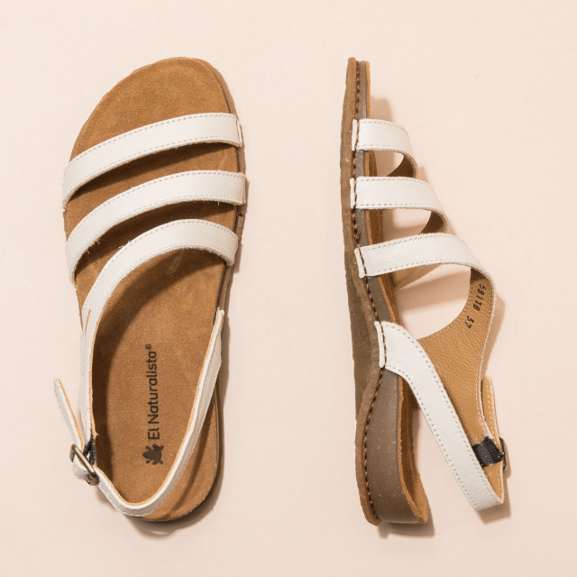 Sandales confortables plates en cuir biologique à semelles ultra confort - Blanc - El naturalista