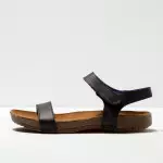Sandales plates en cuir mat à semelles recyclées - Noir - art