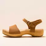 Sandales confortables plateforme en bois de pin naturel et cuir suédé - Cuivre - El naturalista