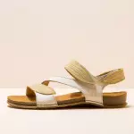 Sandales confortables plates en cuir suédé à scratch - Jaune Pâle - El naturalista