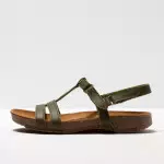 Sandales plates à fines lanières cuir et semelles recyclées - Kaki - art