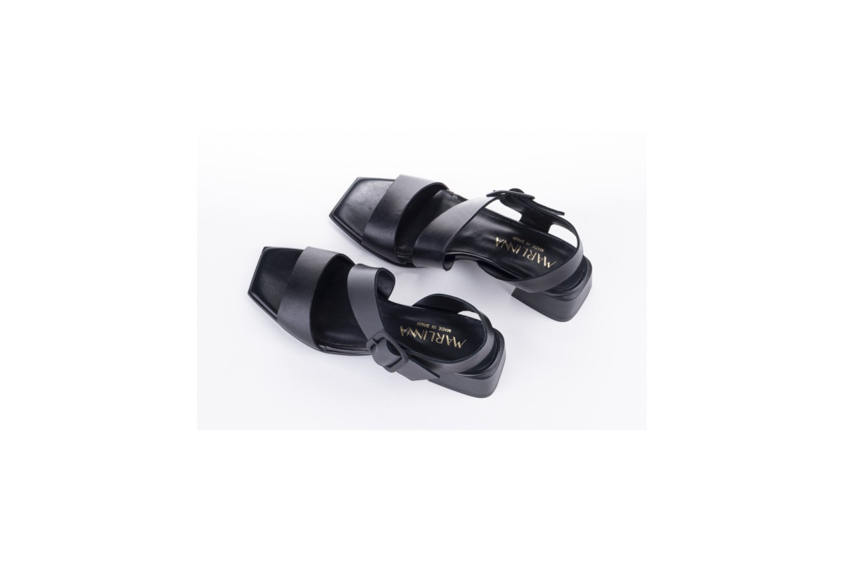 Sandales à talon carré en cuir ornées d'une grosse boucle - Noir - Lince