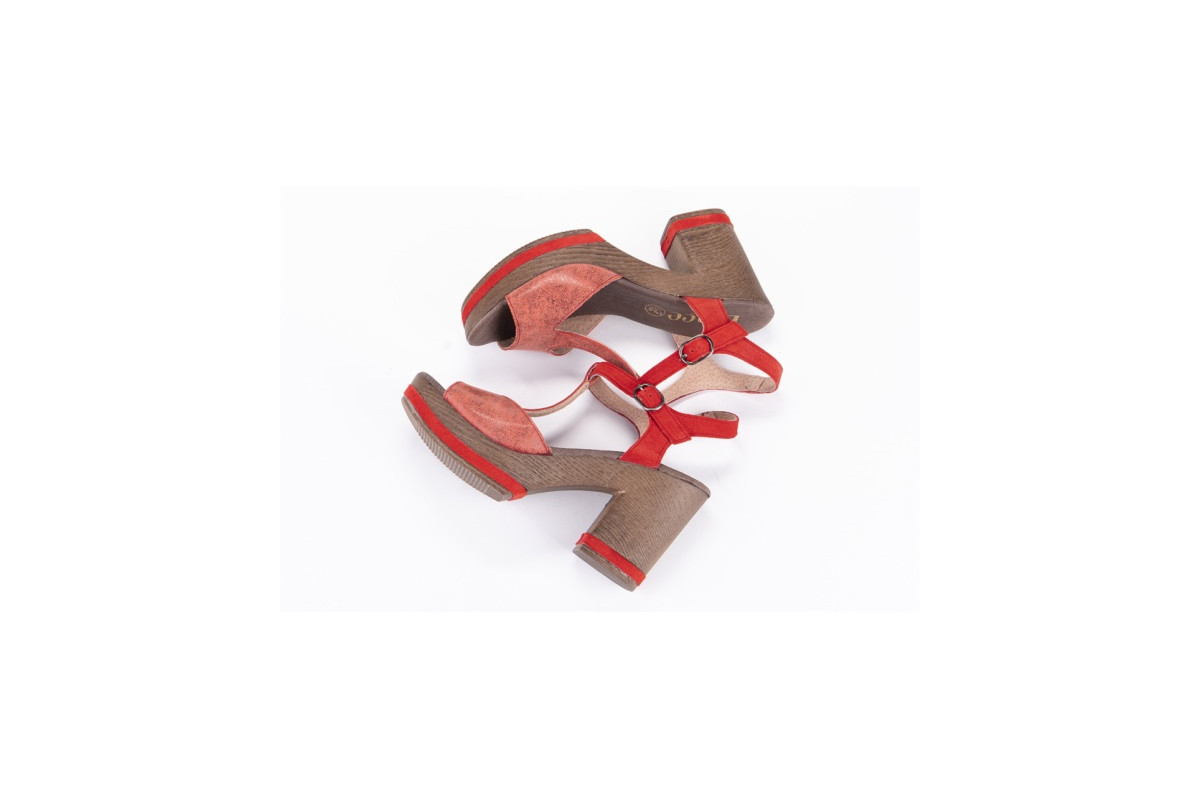 Sandales à talon et plateforme en bois - Rouge - Lince