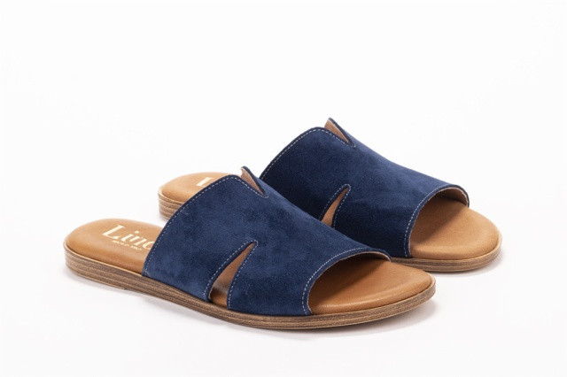 Mules plates en daim - Bleu Marine - Lince