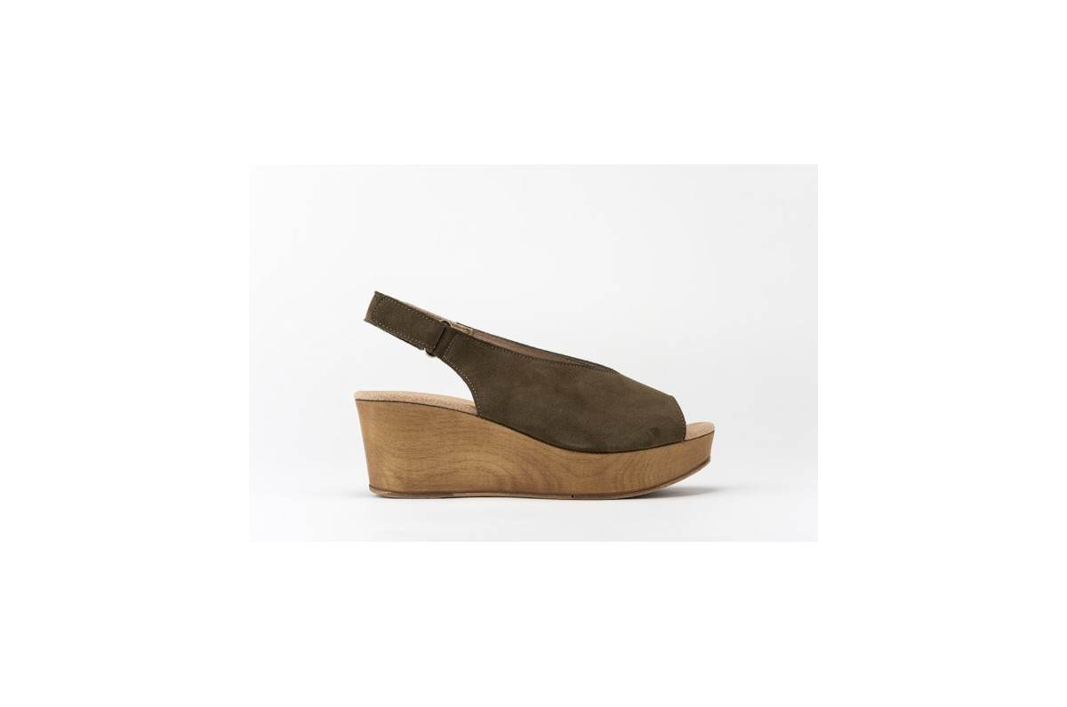 Sandales compensées en daim - Kaki - Lince