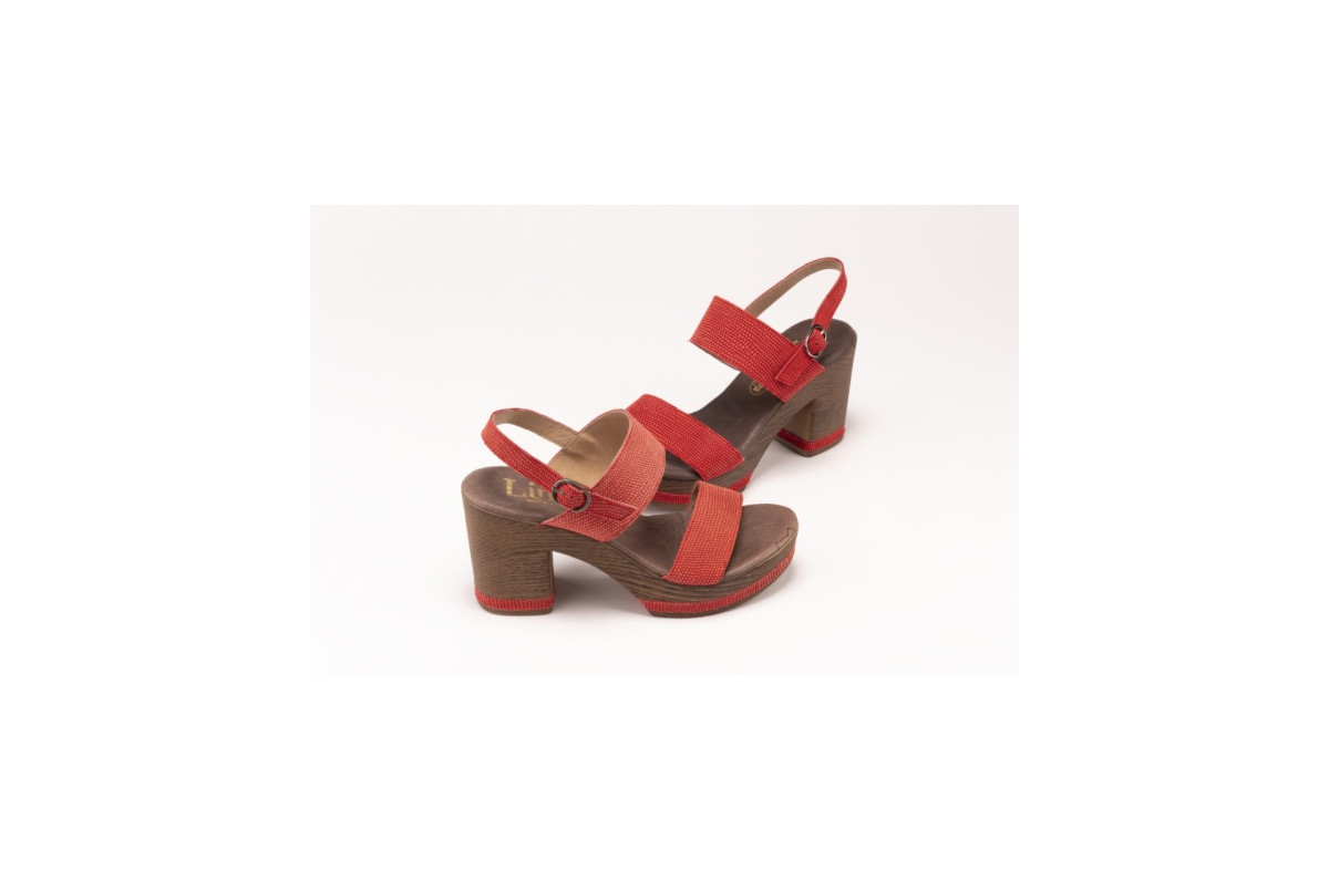 Sandales à talon et plateforme en bois en cuir fantaisie - Rouge - Lince