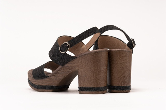 Sandales à talon et plateforme en bois en cuir fantaisie - Noir - Lince