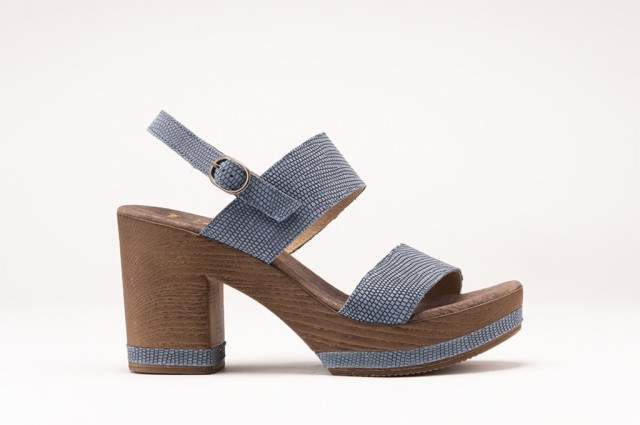 Sandales à talon et plateforme en bois en cuir fantaisie - Bleu - Lince
