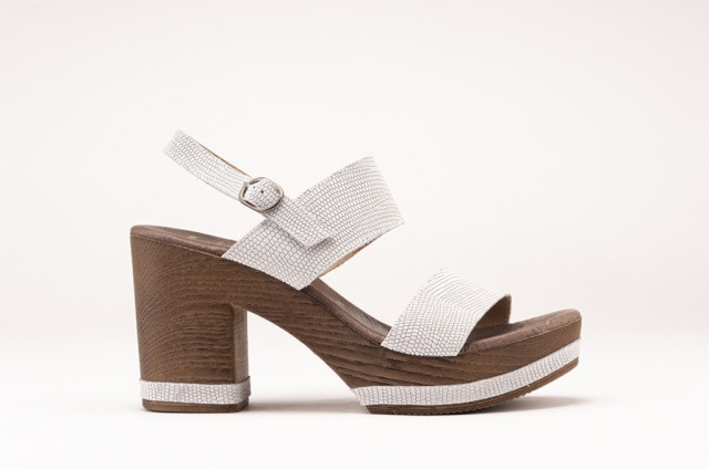 Sandales à talon et plateforme en bois en cuir fantaisie - Blanc - Lince