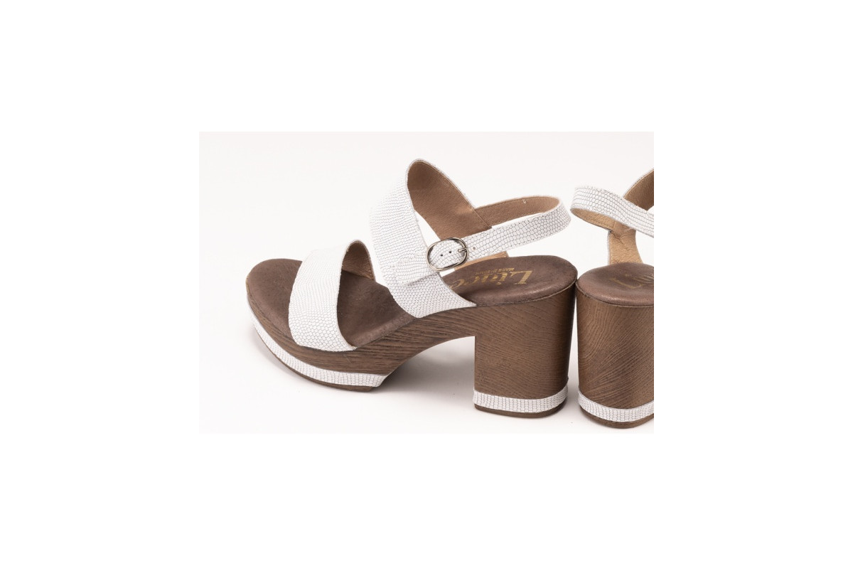 Sandales à talon et plateforme en bois en cuir fantaisie - Blanc - Lince