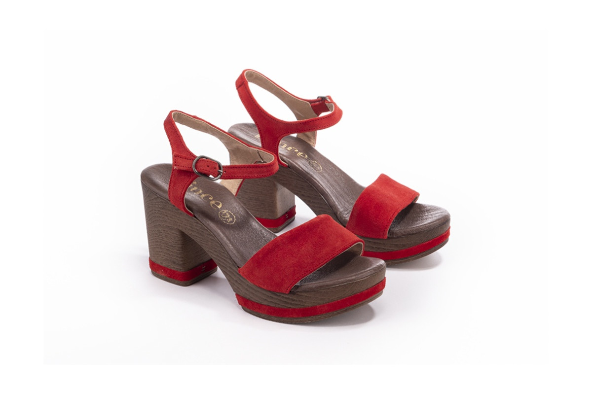 Sandales à talon et plateforme en bois - Rouge - Lince