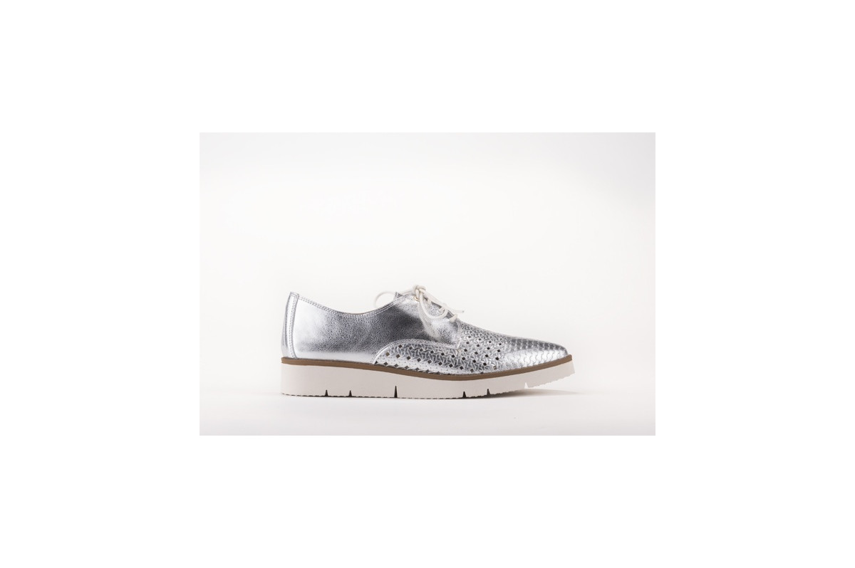 Derbies en cuir texturé - Argent - Lince