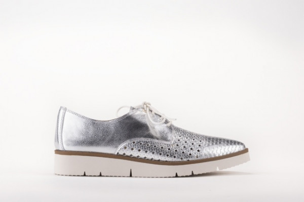 Derbies en cuir texturé - Argent - Lince