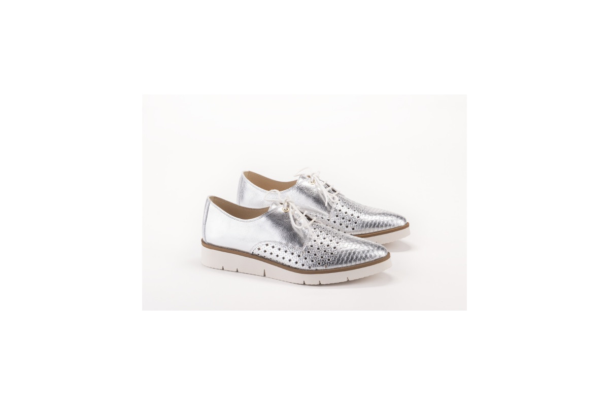 Derbies en cuir texturé - Argent - Lince