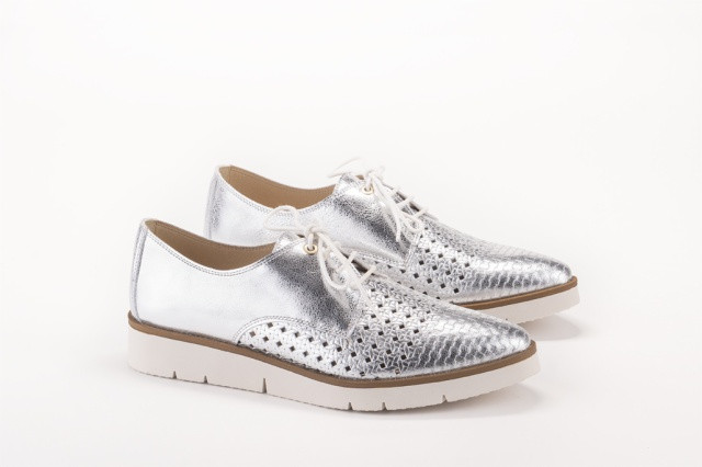 Derbies en cuir texturé - Argent - Lince