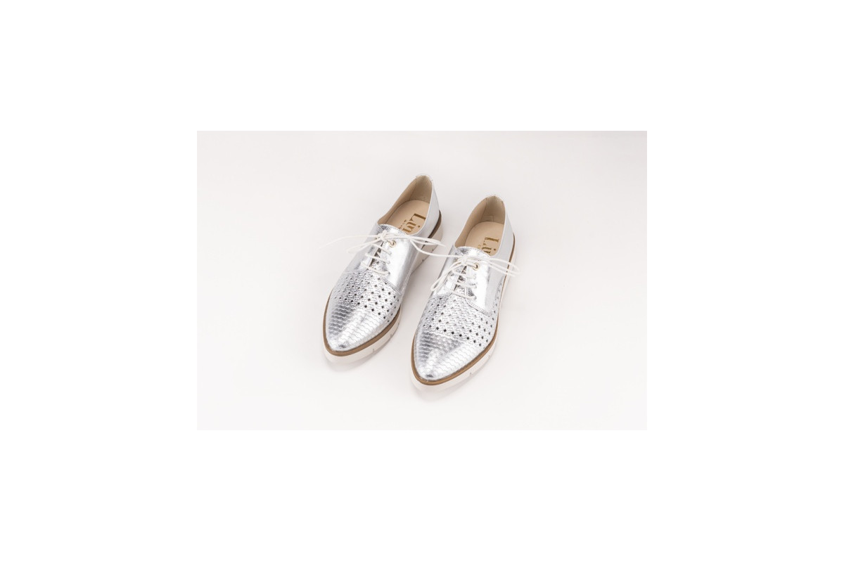 Derbies en cuir texturé - Argent - Lince