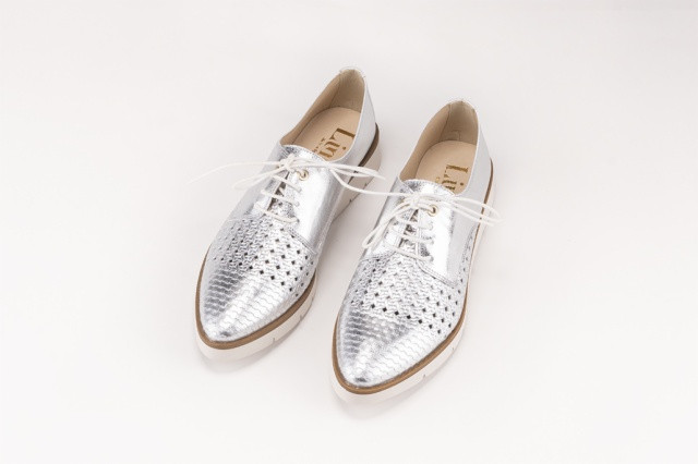 Derbies en cuir texturé - Argent - Lince