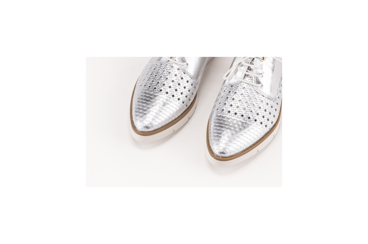 Derbies en cuir texturé - Argent - Lince