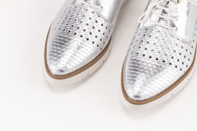 Derbies en cuir texturé - Argent - Lince