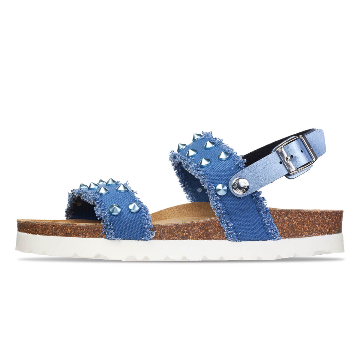 Sandales confortables plates en tissu à rivets - Bleu - Futti