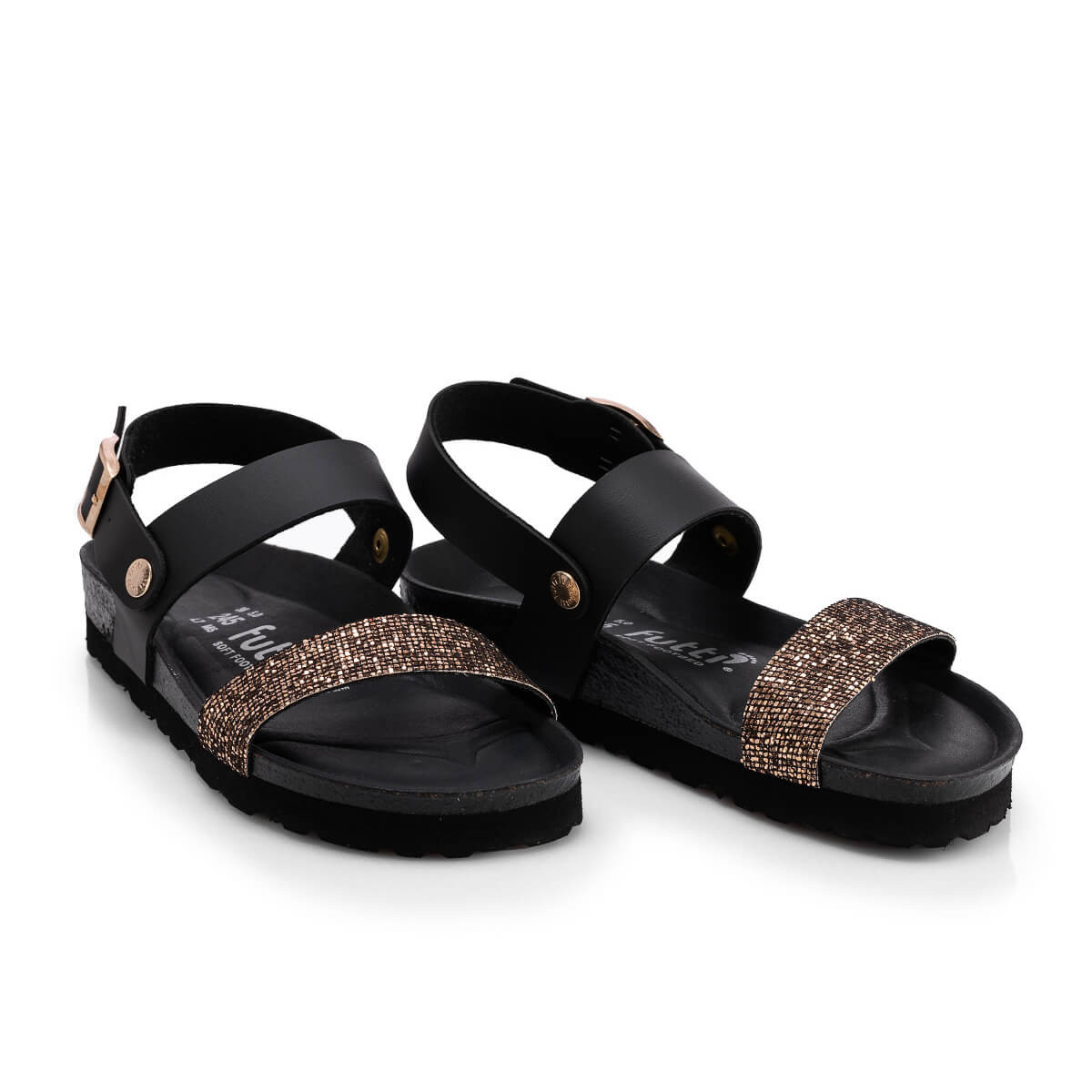 Sandales confortables plates véganes à brillants - Noir - Futti