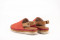 Sandales plates en daim et en raphia tricolore - Corail - Lince