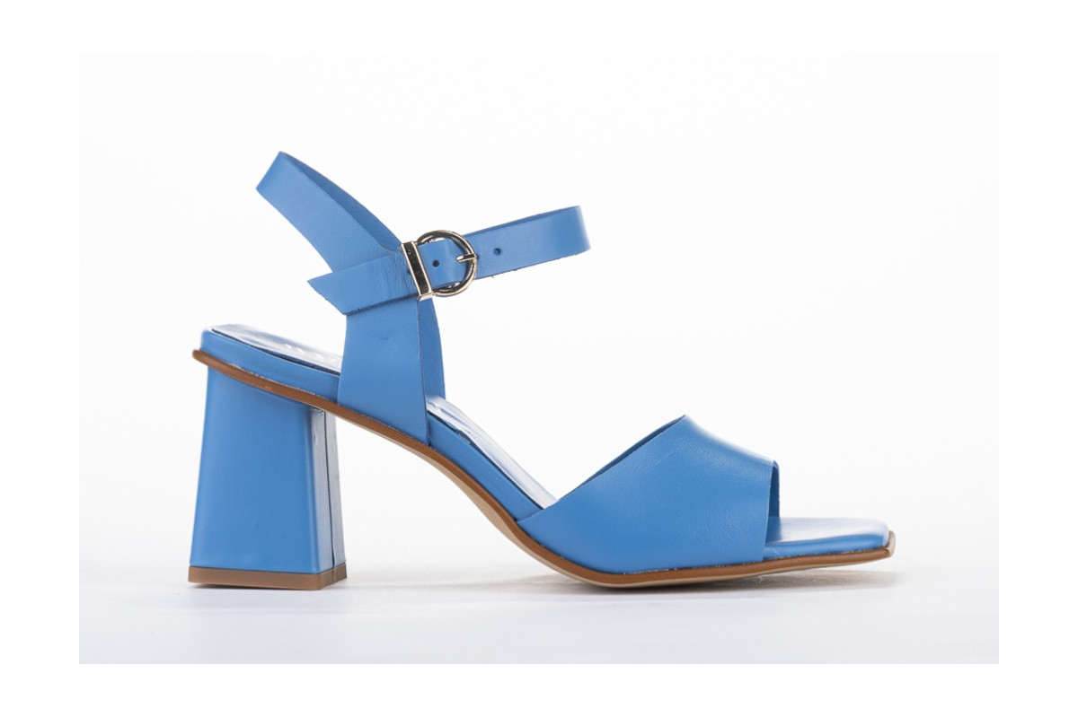 Sandales à talon en cuir lisse - Bleu - Lince