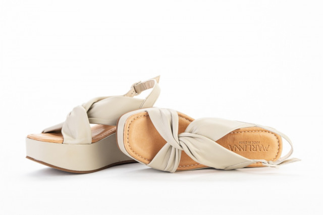 Sandales compensées à brides croisées en cuir - Beige - Lince