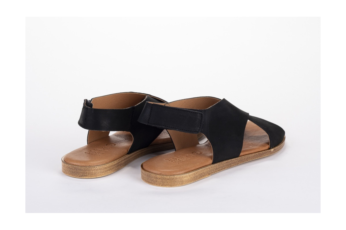Sandales confortables plates croisées à scratch - Noir - Lince