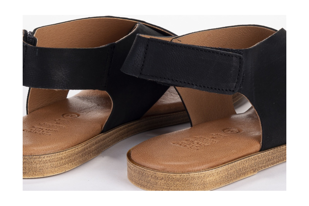 Sandales confortables plates croisées à scratch - Noir - Lince