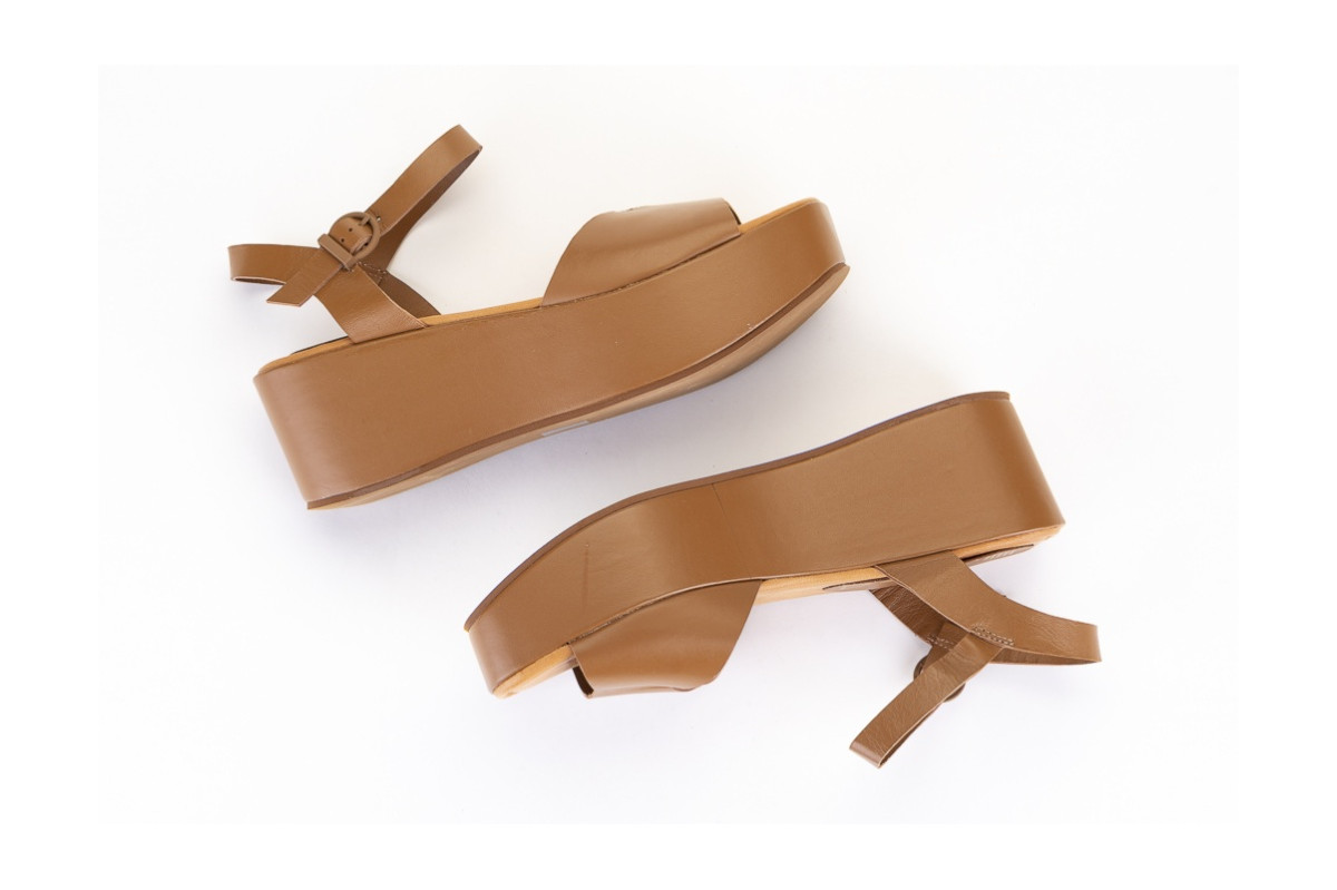 Sandales compensées à talon en cuir - Marron - Lince