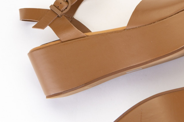 Sandales compensées à talon en cuir - Marron - Lince
