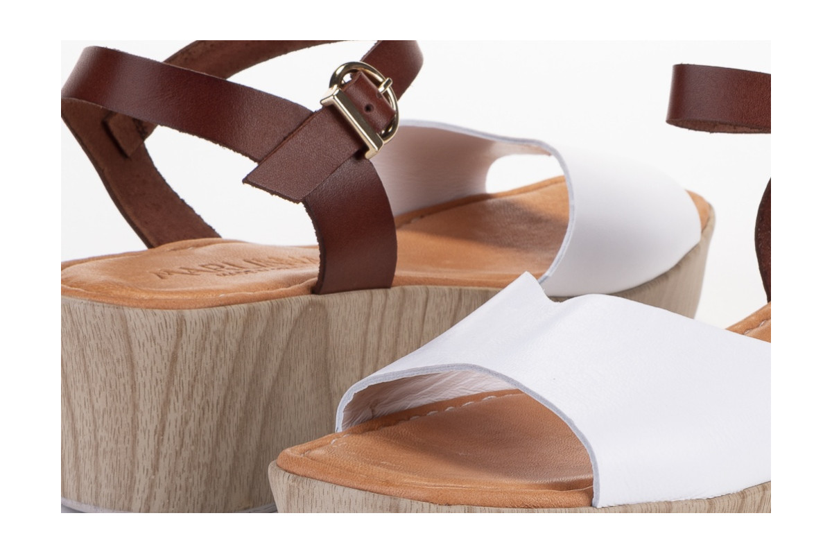 Sandales compensées à talon effet bois - Blanc - Lince