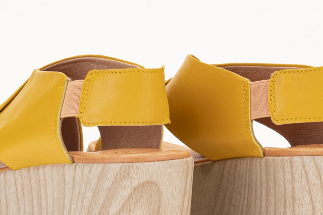 Sandales compensées à talon effet bois - Jaune - Lince