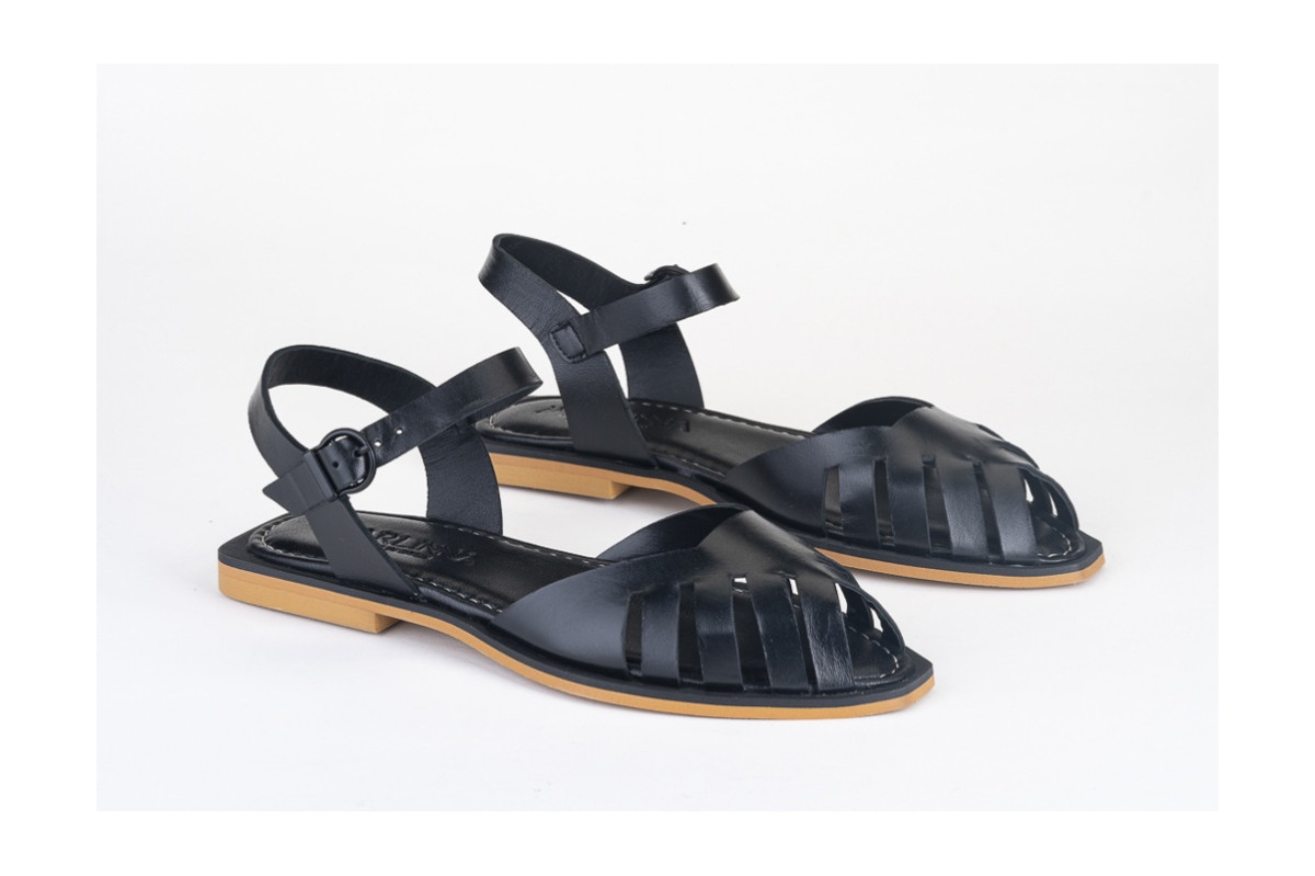 Sandales confortables plates à bout échancré - Noir - Lince