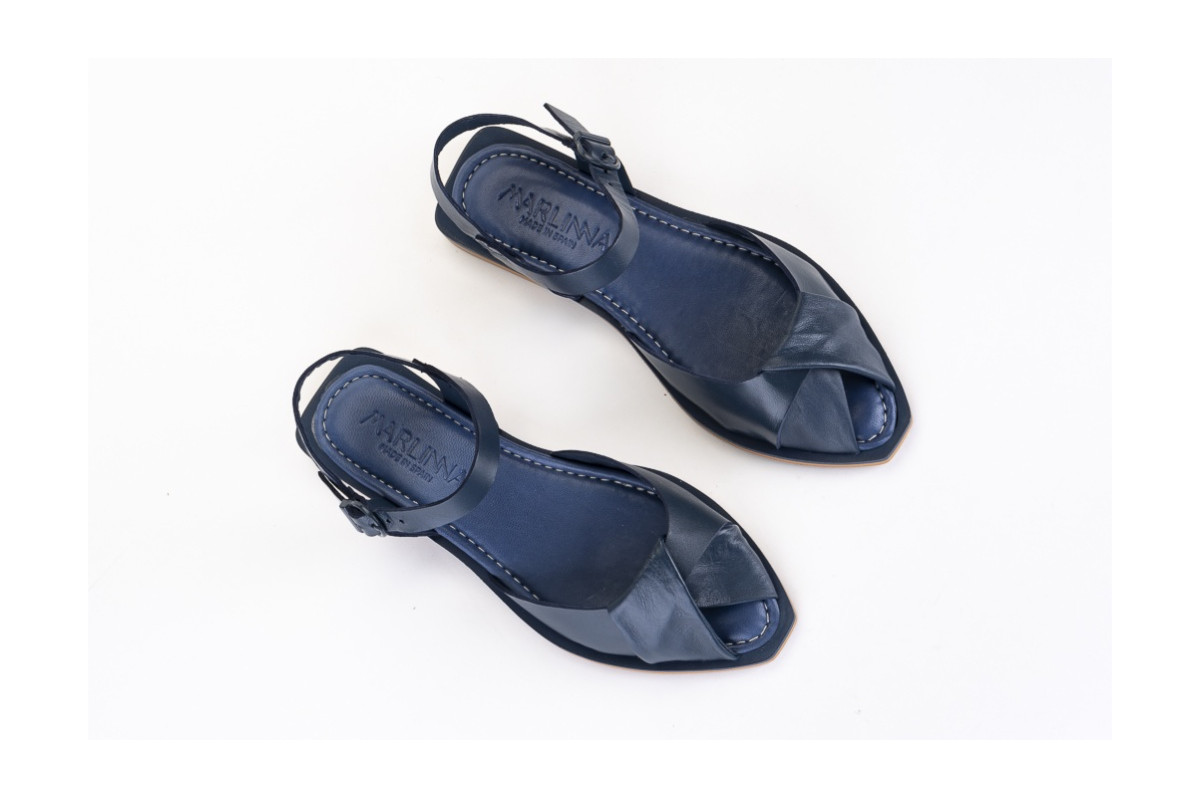 Sandales confortables plates à bout croisé - Bleu Marine - Lince