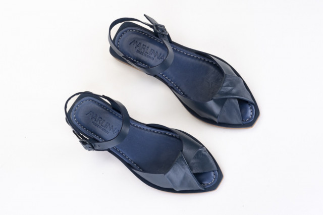 Sandales confortables plates à bout croisé - Bleu Marine - Lince