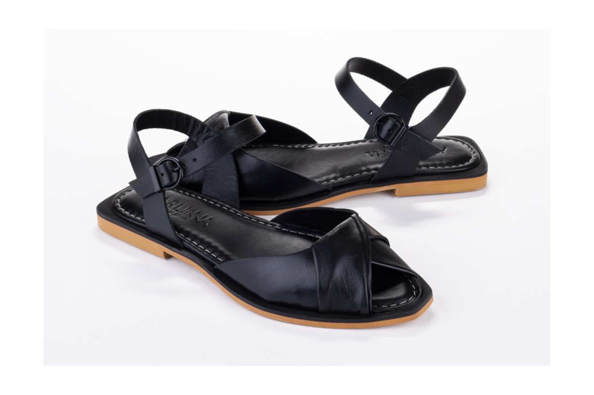 Sandales confortables plates à bout croisé - Noir - Lince