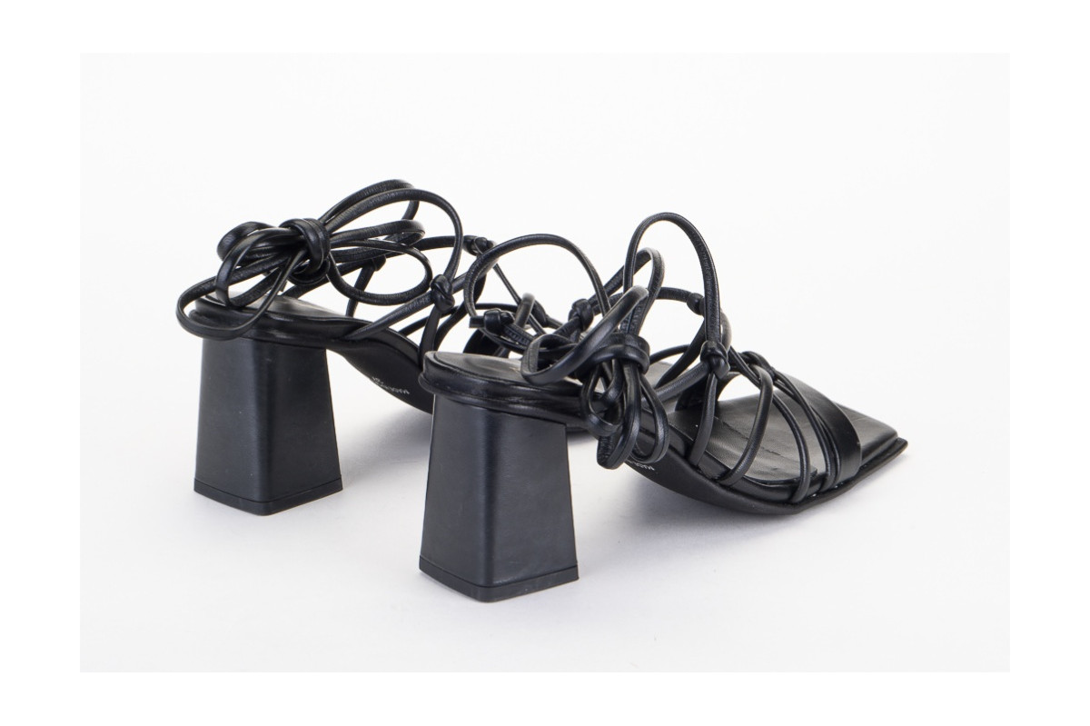 Sandales à talon lacées en cuir - Noir - Lince