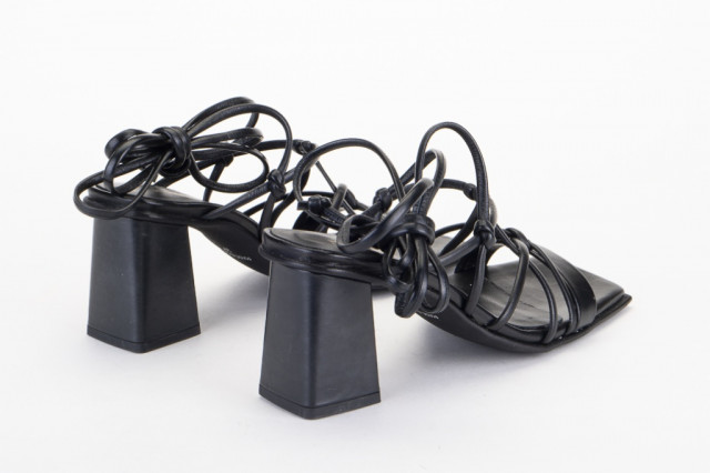 Sandales à talon lacées en cuir - Noir - Lince