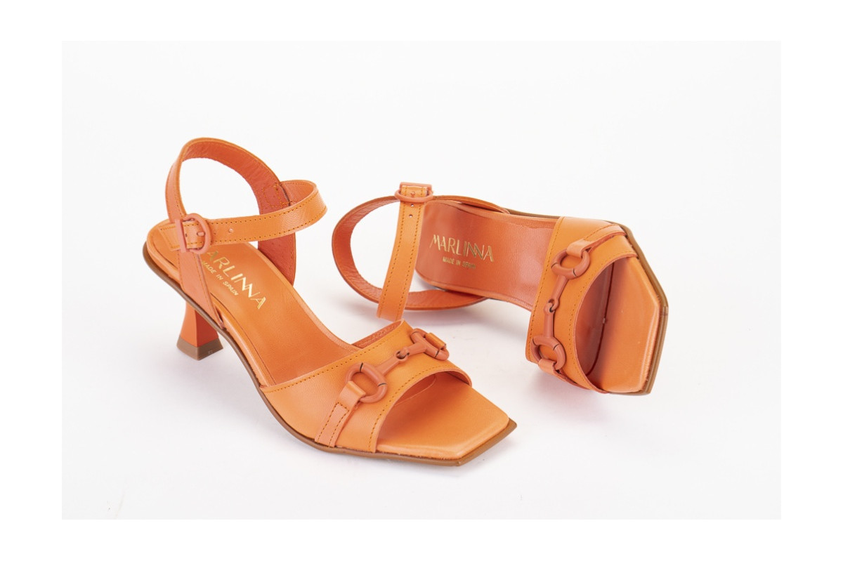 Sandales à talon carré et bride à maillons - Orange - Lince