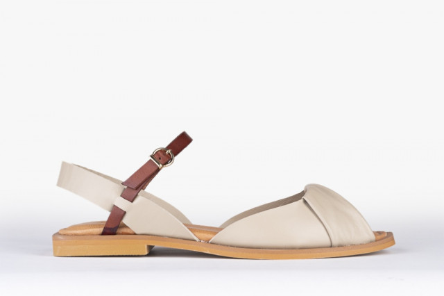 Sandales plates à bout croisé bicolore - Taupe - Lince