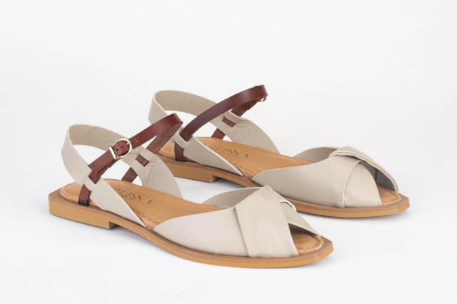 Sandales plates à bout croisé bicolore - Taupe - Lince