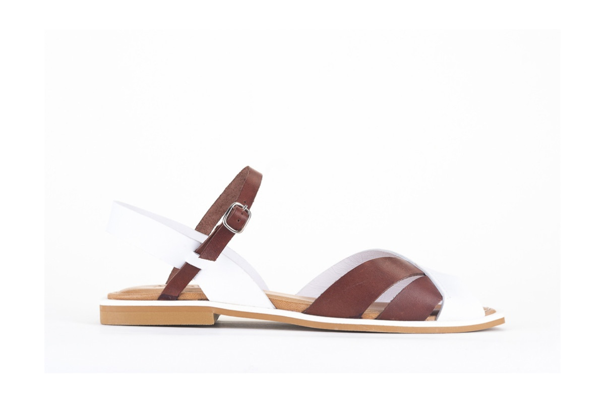 Sandales confortables plates à bout croisé bicolore - Blanc - Lince