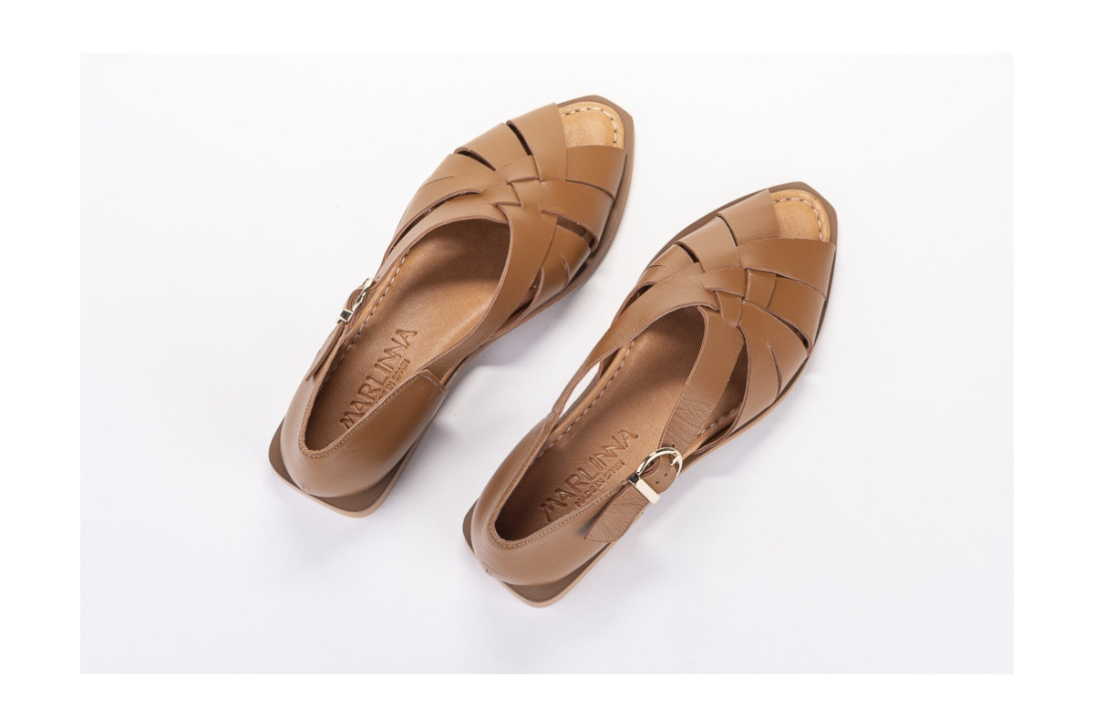 Sandales confortables plates en cuir à lanières croisées - Marron - Lince
