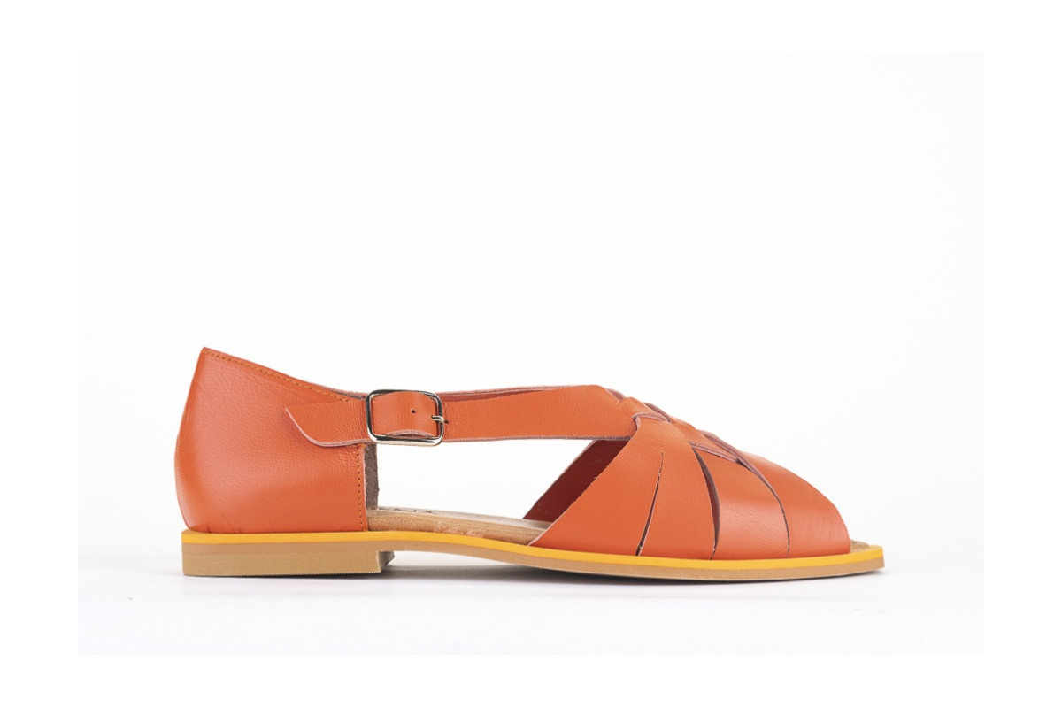Sandales confortables plates en cuir à lanières croisées - Orange - Lince